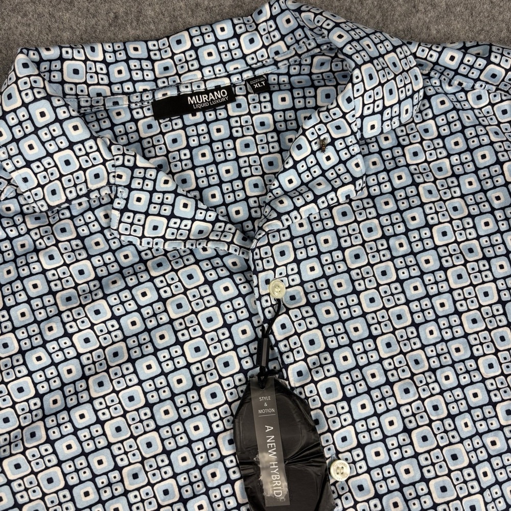 Murano Liquid Luxury Shirt Mens Xlt Blue Geometric NWT Button Down Short Sleeve